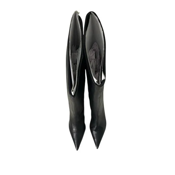 Seychelles Rose Leather Tall Boots Knee High Kitten Heel Pointed Toe Black Sz 8