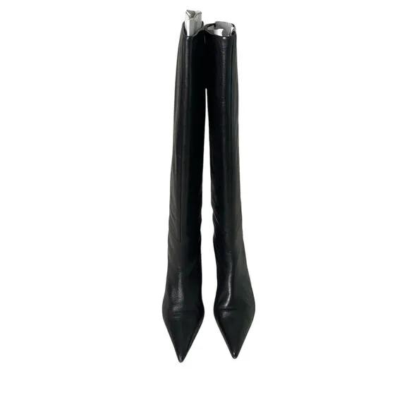 Seychelles Rose Leather Tall Boots Knee High Kitten Heel Pointed Toe Black Sz 8