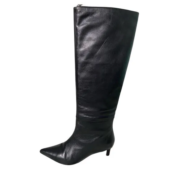 Seychelles Rose Leather Tall Boots Knee High Kitten Heel Pointed Toe Black Sz 8