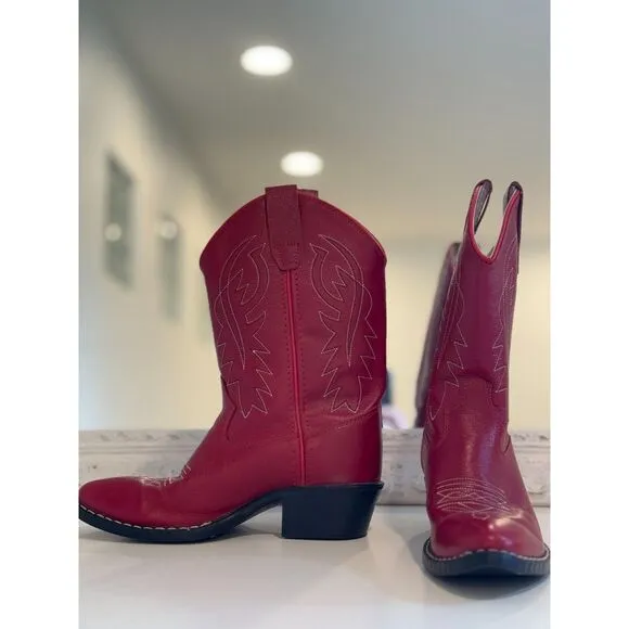 Shyanne Girl’s Red Leather Embroidered Western Boots B8116 Size 2