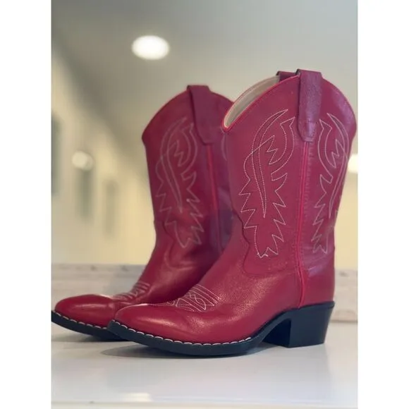 Shyanne Girl’s Red Leather Embroidered Western Boots B8116 Size 2