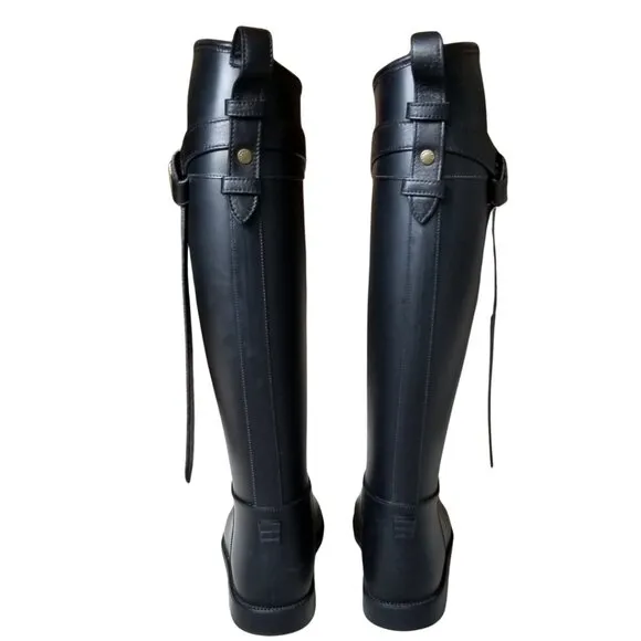 Size 37 Burberry Knee High Black Rain Boots