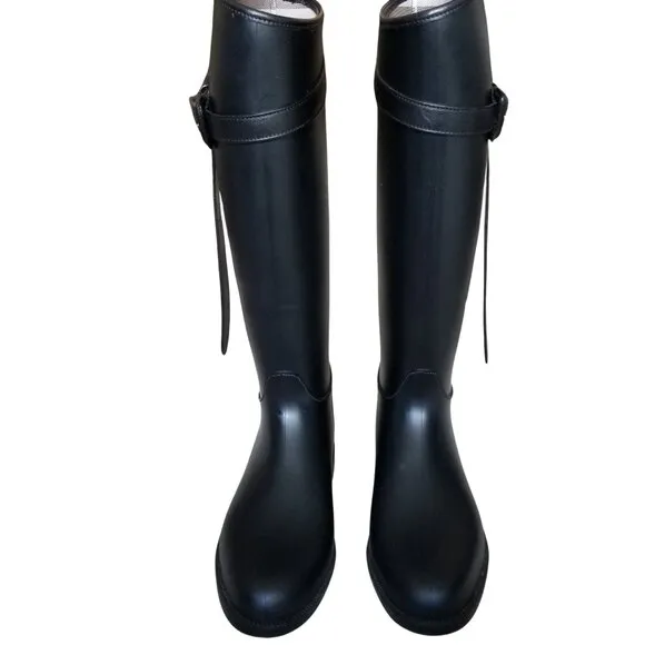 Size 37 Burberry Knee High Black Rain Boots