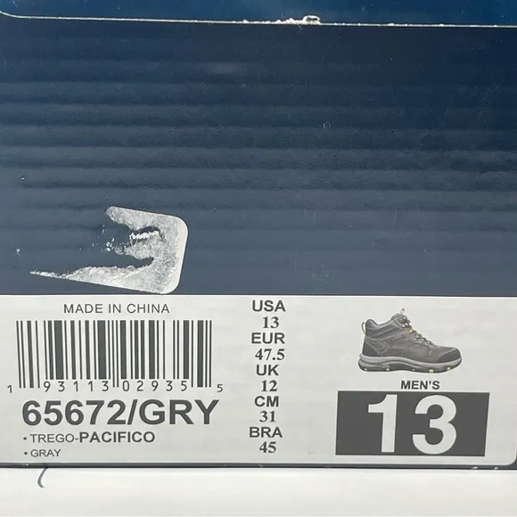 Skechers Trego Pacifico Men's Size 13 Waterproof Hiking Boots Gray New