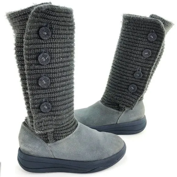 Skechers Tone Ups Womens Size‎ 8 Knitted Boots Grey Leather Walking Lined Winter