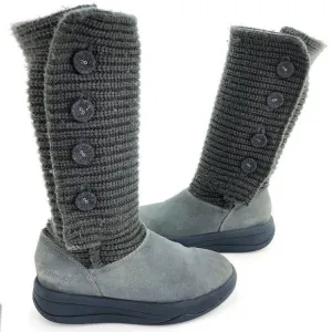 Skechers Tone Ups Womens Size‎ 8 Knitted Boots Grey Leather Walking Lined Winter