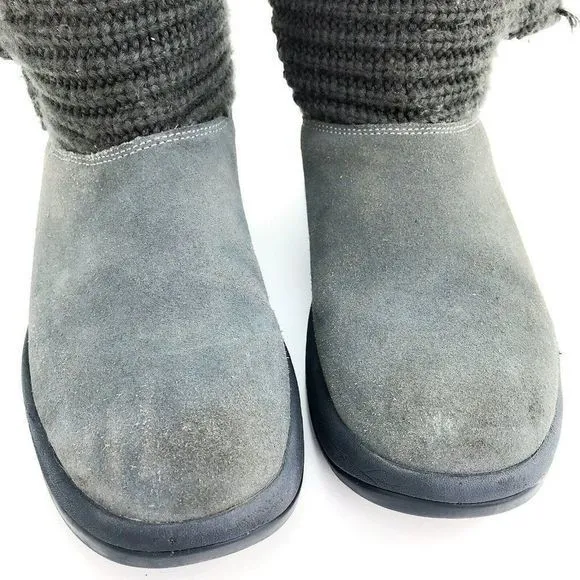 Skechers Tone Ups Womens Size‎ 8 Knitted Boots Grey Leather Walking Lined Winter