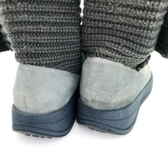 Skechers Tone Ups Womens Size‎ 8 Knitted Boots Grey Leather Walking Lined Winter