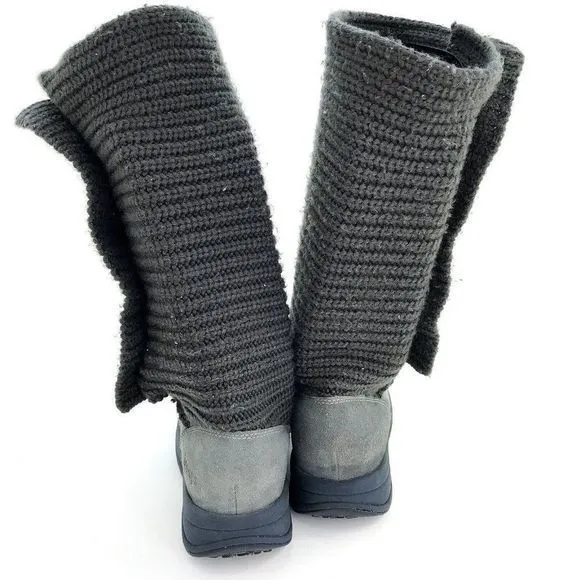 Skechers Tone Ups Womens Size‎ 8 Knitted Boots Grey Leather Walking Lined Winter