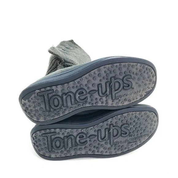 Skechers Tone Ups Womens Size‎ 8 Knitted Boots Grey Leather Walking Lined Winter