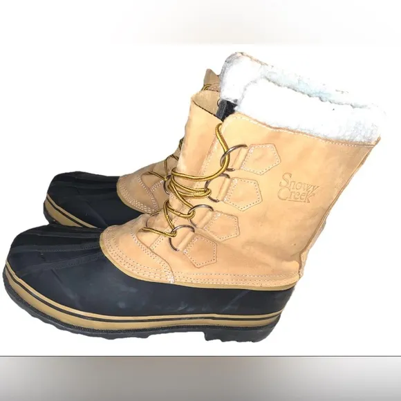 SNOWY GREEK Men Snow Boots  Size 12.  Nutbuck Upper, Polyester Fleece Lining.