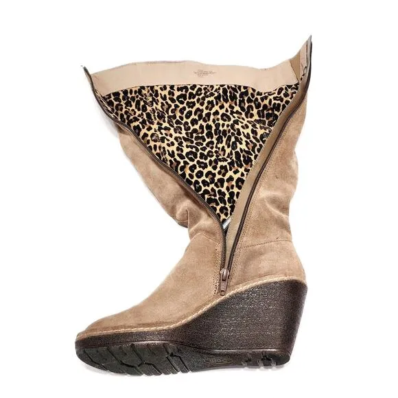 Sofft Calida Womens 7 Brown Suede Equestrian Riding Tall Wedge Boots 1424921