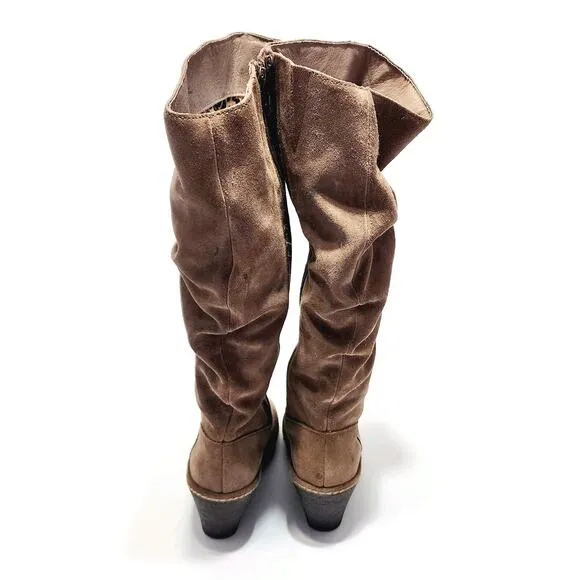 Sofft Calida Womens 7 Brown Suede Equestrian Riding Tall Wedge Boots 1424921