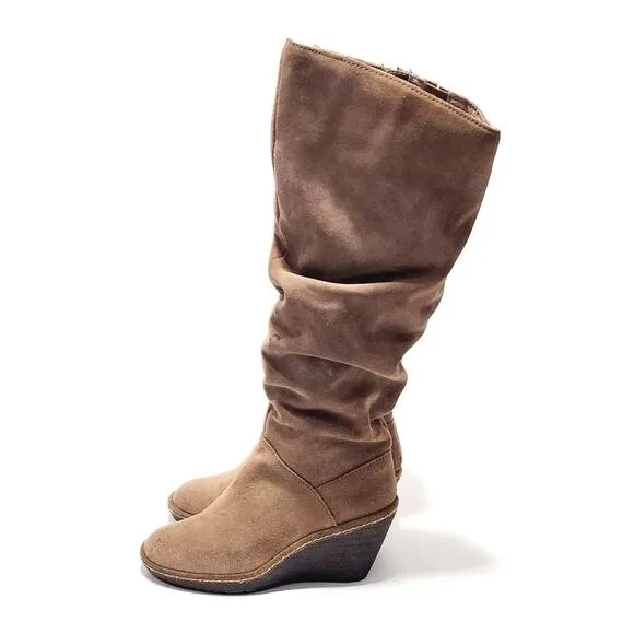 Sofft Calida Womens 7 Brown Suede Equestrian Riding Tall Wedge Boots 1424921