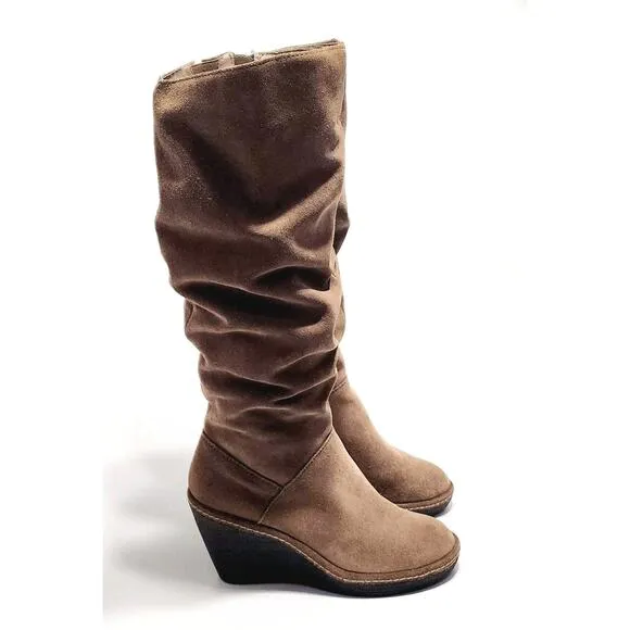 Sofft Calida Womens 7 Brown Suede Equestrian Riding Tall Wedge Boots 1424921