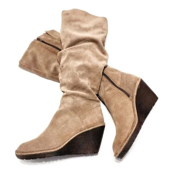 Sofft Calida Womens 7 Brown Suede Equestrian Riding Tall Wedge Boots 1424921