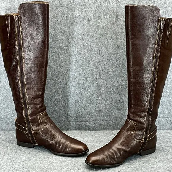 Sofft Claremont Brown Leather Side Zip Tall Equestrian Riding Boots Women 7