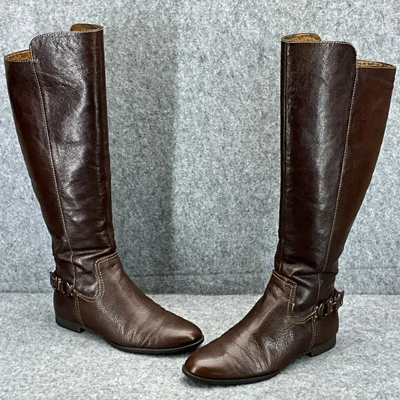 Sofft Claremont Brown Leather Side Zip Tall Equestrian Riding Boots Women 7