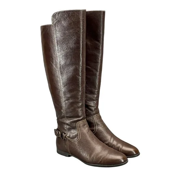 Sofft Claremont Brown Leather Side Zip Tall Equestrian Riding Boots Women 7