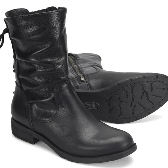 Sofft Sharnell Low Black Boot Womens 7.5 M Leather Lace Riding Boot Zip Booties