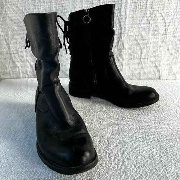 Sofft Sharnell Low Black Boot Womens 7.5 M Leather Lace Riding Boot Zip Booties
