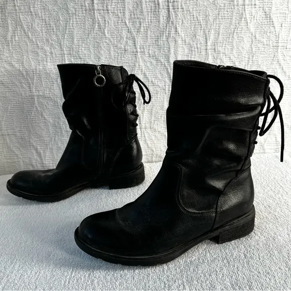 Sofft Sharnell Low Black Boot Womens 7.5 M Leather Lace Riding Boot Zip Booties