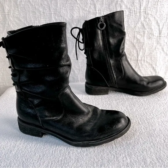 Sofft Sharnell Low Black Boot Womens 7.5 M Leather Lace Riding Boot Zip Booties