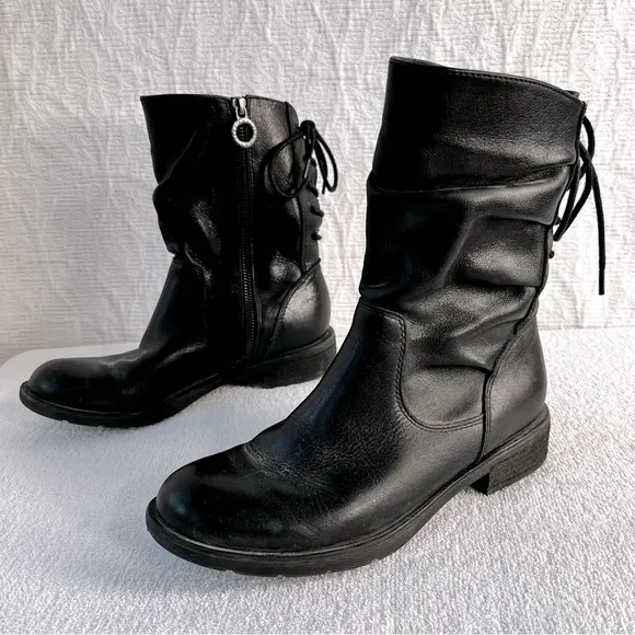Sofft Sharnell Low Black Boot Womens 7.5 M Leather Lace Riding Boot Zip Booties