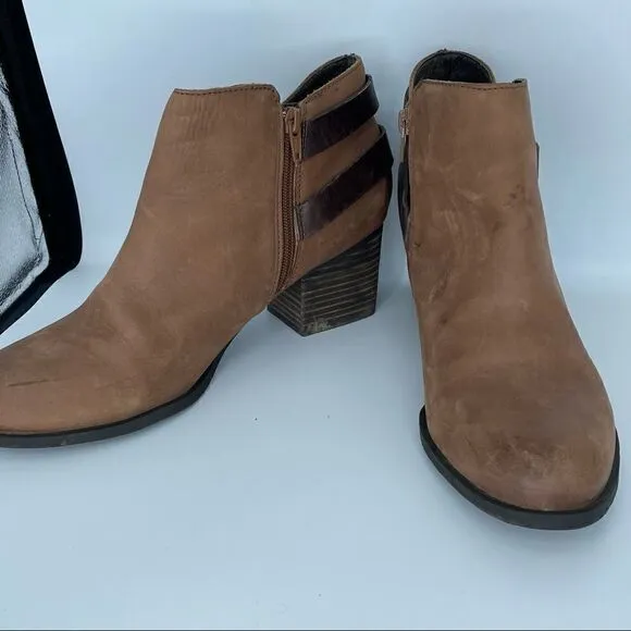 Sole Society Cognac Angie Leather Booties Ankle Boots Women Size 11 Heeled