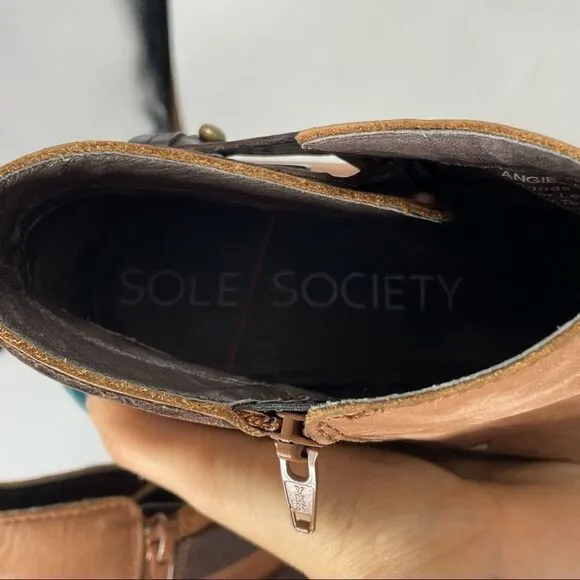 Sole Society Cognac Angie Leather Booties Ankle Boots Women Size 11 Heeled