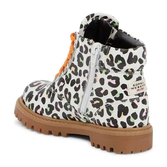 Sophia Webster Tia Combat Boots Girls Kids 13 Multi Leopard Print Leather KHD705