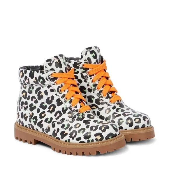 Sophia Webster Tia Combat Boots Girls Kids 13 Multi Leopard Print Leather KHD705