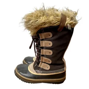 Sorel 8 Joan of Arctic Tall Winter Snow Boots Fur Lined Waterproof Leather Brown