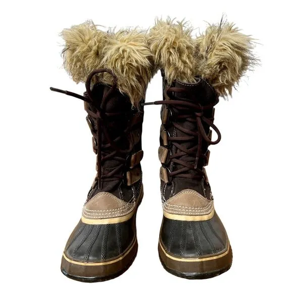 Sorel 8 Joan of Arctic Tall Winter Snow Boots Fur Lined Waterproof Leather Brown