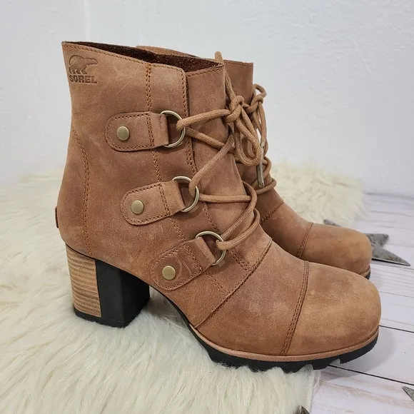 Sorel Addington Suede Lace-Up Boots Brown Tan Leather Size 8