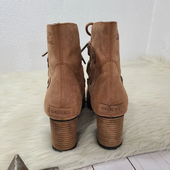 Sorel Addington Suede Lace-Up Boots Brown Tan Leather Size 8
