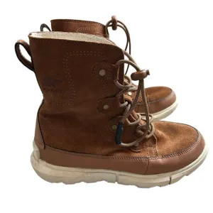 Sorel Big Kid Explorer Boots Size 4 Waterproof Brown Fleece Lined Winter