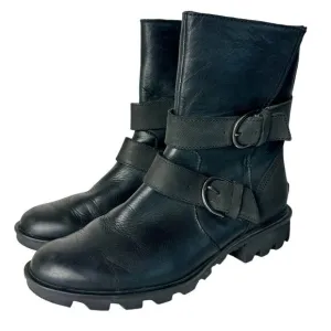 Sorel Black Boots Phoenix Moto Engineer Leather Waterproof Buckle LL3265 8.5