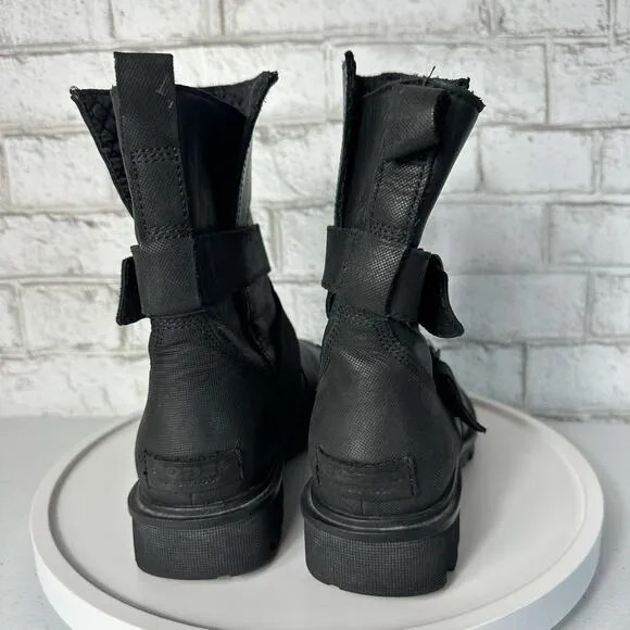 Sorel Black Boots Phoenix Moto Engineer Leather Waterproof Buckle LL3265 8.5
