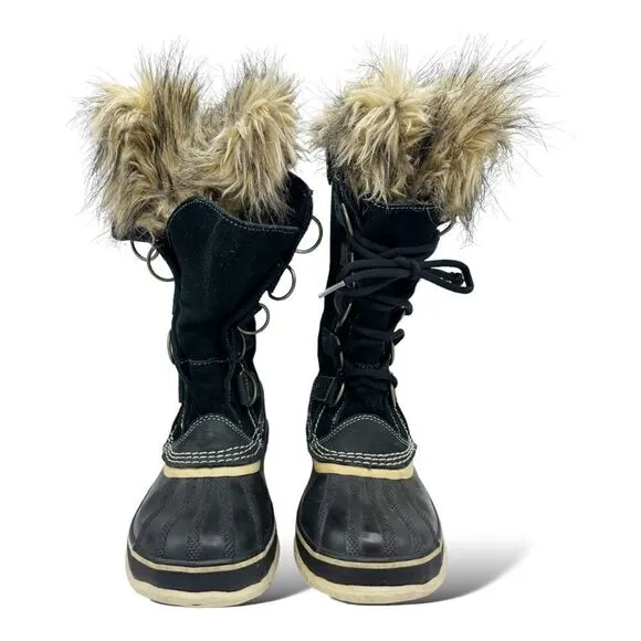 SOREL Black Suede JOAN OF ARTIC Faux Fur Trimmed Snow Boot Sz 8