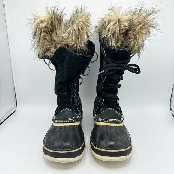 SOREL Black Suede JOAN OF ARTIC Faux Fur Trimmed Snow Boot Sz 8