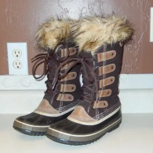 Sorel Boots 6 Joan Of Arctic NL1540 Brown Tan Fur Trim Lace Up Insulated Winter