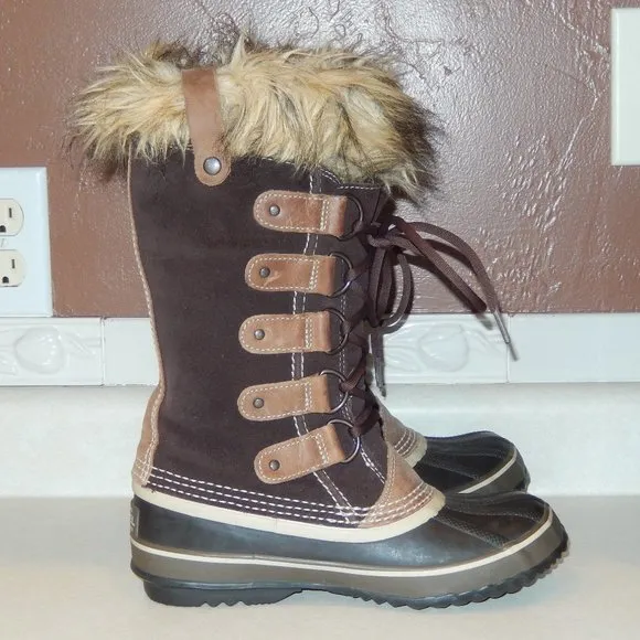 Sorel Boots 6 Joan Of Arctic NL1540 Brown Tan Fur Trim Lace Up Insulated Winter