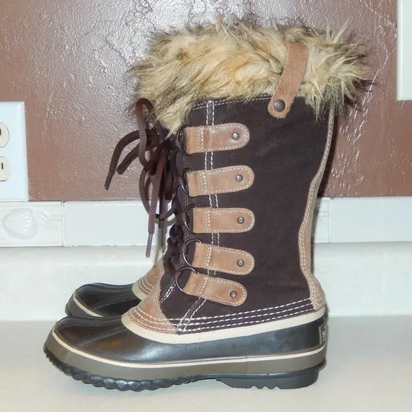 Sorel Boots 6 Joan Of Arctic NL1540 Brown Tan Fur Trim Lace Up Insulated Winter