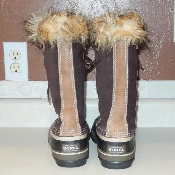 Sorel Boots 6 Joan Of Arctic NL1540 Brown Tan Fur Trim Lace Up Insulated Winter