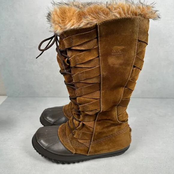 Sorel Boots Womens 7 Brown Cate of Alexandria 8 Faux Fur Waterproof Winter RARE