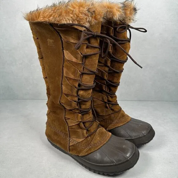 Sorel Boots Womens 7 Brown Cate of Alexandria 8 Faux Fur Waterproof Winter RARE