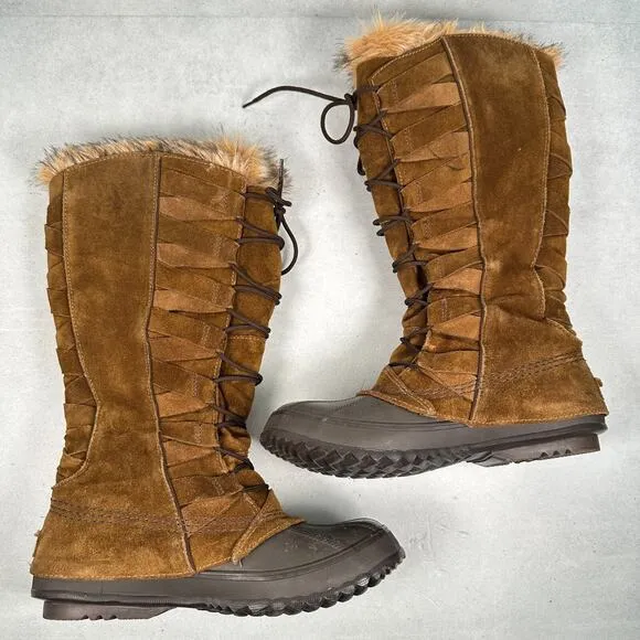 Sorel Boots Womens 7 Brown Cate of Alexandria 8 Faux Fur Waterproof Winter RARE