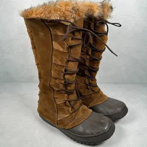 Sorel Boots Womens 7 Brown Cate of Alexandria 8 Faux Fur Waterproof Winter RARE