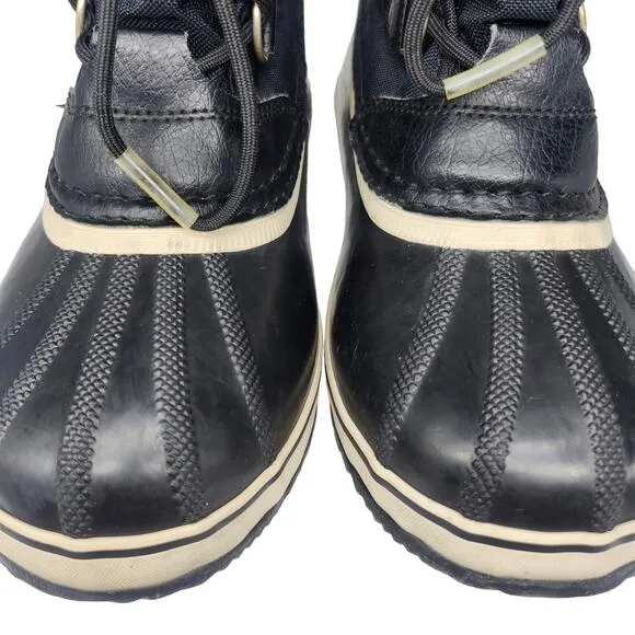 Sorel Boots Youth 6 Womens 7 Black Winter Waterproof Snow Rubber Duck Caribou